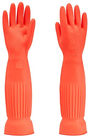 MIN-XL Red Rubber Dishwashing Glove, Waterproof & Oil-Resistant, Suitable for Kitchen, Clothes, Household, Dishwashing, Car Wash & Pet Care, M (Y-L-001)