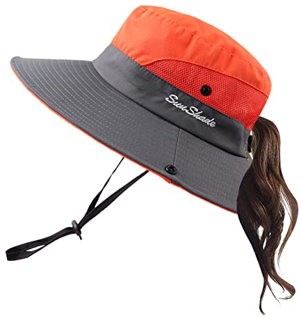 Sonnenhut Kinder Erwachsene Sommerhut UV Schutz Sommermütze knautschbarer Wasserfester Fischerhut mit Kinnband Gartenhut Boonie hat damen für Gartenarbeit Wandern (Orange-Mehrfarbig, Gr.Erwachsener)