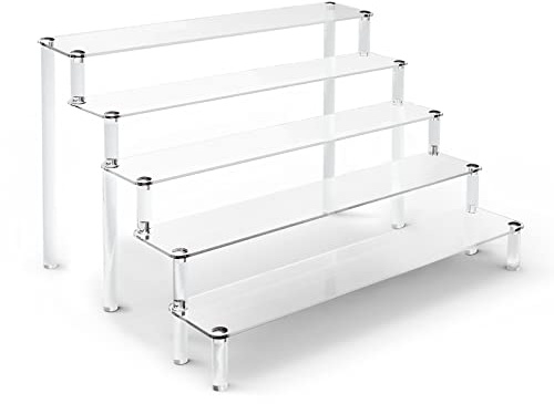 Giyiprpi 5-Stufig Acryl Display Ständer, Transparentes Tischplatte Klar Riser Display Regal für Dekoration und Organisation, 16 x 12,4 x 7,7 Acrylständer für Figuren, Schmuck, Cupcake (1 Pack)