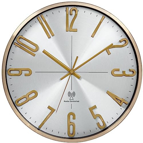 NESIFEE Reloj de pared por radio, sin tictac, reloj de pared silencioso, 30 cm, 3D, grande, moderno, radiocontrolado, fácil de leer, para salón, dormitorio, cocina, dormitorio, oficina