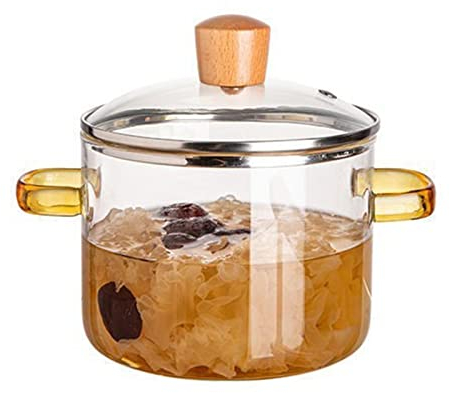 Frdun Olla de cocción a fuego lento de vidrio de borosilicato, cacerola transparente de 1,5 L con tapa, cocina ramen, avena, vino caliente; transparente, sin revestimiento, adecuada para estufa