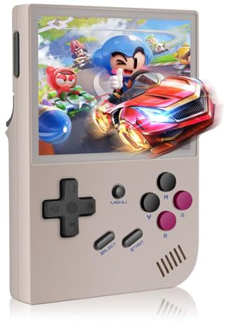 LKOHJF RG35XX Handheld Retro Game Console with 3.5 Inch IPS Screen, 64GB TF Card, 5474 Classic Games, 2100mAh Battery, Linux, HDMI and TV Output, Clear Purple