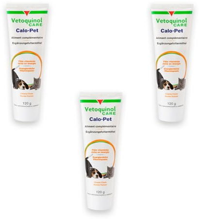 Vetoquinol Calo-Pet Paste Lot de 3 paquets de 120 g de pâte, complément alimentaire pour chiens et chats, utilisation en cas de besoins nutritionnels élevés, pour compenser les symptômes de carence