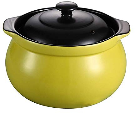 ZAANU Cacerola de cerámica de patrón Redondo, Olla Profunda de Barro con Tapa, Olla sopera, Utensilios de Cocina saludables Amarillo 4,23 Cuartos (Amarillo 4,23 Cuartos)