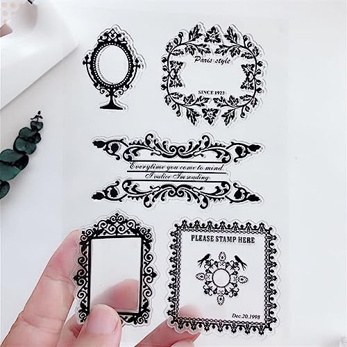 Retro Stamp Mirror Label Dialog Box Tag Ticket Clear Stamps Transparent Silicone Stamp Album Cards Rubber Stamp for Card Making Decoration and DIY Scrapbooking