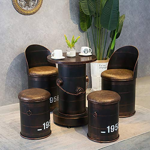 Vintage barpall, barstol, bord och stolar med oljefat, järn Vintage förvaringspall Retro industristil Café Fritid Oljetrumkombination (Färg: 5-delad kostym) Den nya