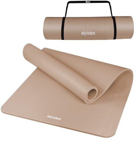 ALPIDEX Tapis de Yoga Épais 1,5 cm 3 Largeurs E-Book Matelas Sport Gymnastique Antidérapant sans Phtalates Sangle Transport Pilâtes Gym Aérobic Stretching Entraînement, Cream, 190 x 80 x 1.5 cm