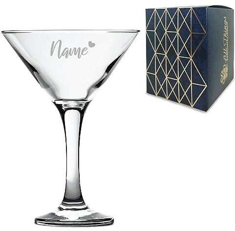 Personalised Engraved Petite Martini Cocktail Glass with Name with Heart Design, Personalise with Any Name for Any Occasion, Gift Box Included, Laser Engraved