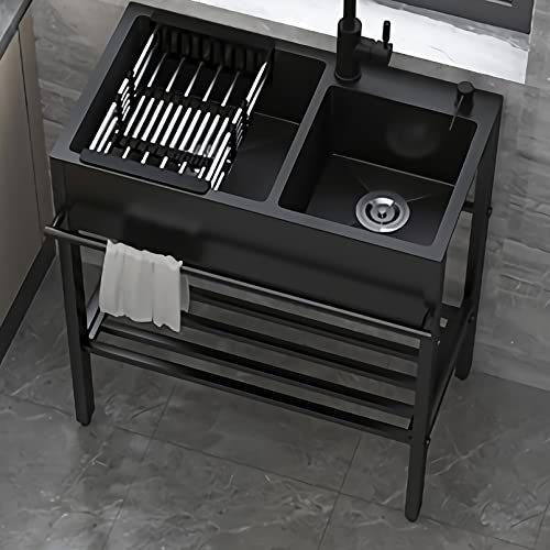 Waschbecken Kommerzielle Einzelbecken-Küchenspüle, Küchenspülenständer, Edelstahl-Waschbecken, tragbare Wäschewaschstation für Restaurant, Bar, Zuhause (Farbe: B, 80x45)