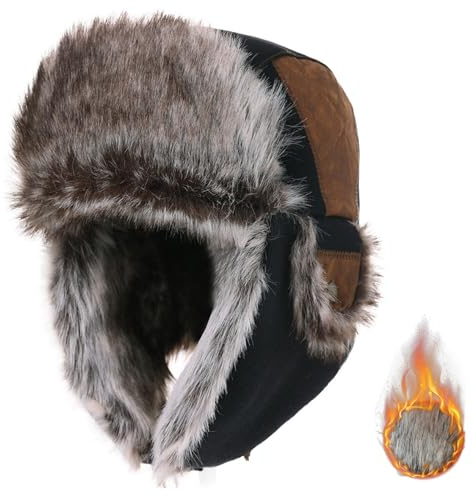 TOP-EX TOPEX XL/XXL Unisex Wintermütze Herren Trappermütze mit Ohrenklappen Fliegermütze Fellmütze Warme Russenmütze XL 60 großer Kopf