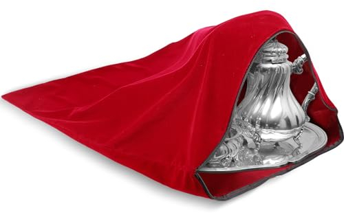 LEIFIDE Silver Storage Bags Oversized 24 x 30 Zipper Anti Tarnish Cloth Bag for Silver Storage, Silver Tray, Jewelry, Flatware, Silver Vase, Silver Polishing Cloth for Tarnish Cleaning (Wine Red)