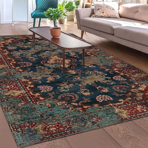 bamyum Kinevart Läufer Teppich 80x300 cm Waschbar Vintage Flur Küche | Flurläufer Küchenläufer Chenille rutschfest Schlafzimmer Wohnzimmer Orientalisch antibakteriell Multicolor waschbarer Teppich