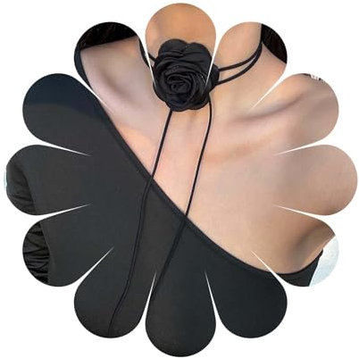 Allereya Vintage Geschichtet Samt Choker Halskette Schwarz Blume Choker Halskette Flanell Blume Halskette Boho Leder Halskette Schmuck Für Frauen Und Mädchen (schwarz)
