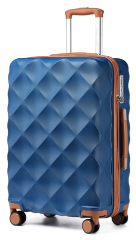 British Traveller Valigia Grande Trolley 74,5CM Valigie Rigida ABS+PC con Rotelle Girevoli e TSA Lucchetto (28pollici, Blu/Marrone)