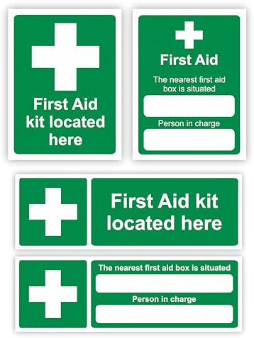 First Aid Kit Sign 4-Pack (2 Pairs) Self-Adhesive First Aid Sign/First Aid Sticker Pack for Commercial Premises Health and & Safety Signage