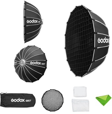 Godox S85T 85 cm/33,4 Pouces Boîte à lumière Parapluie + Grille, Support Bowens à dégagement Rapide, réflecteur diffuseur de lumière pour Godox SL60, SL150, SK400II, AD600BM, AD400Pro