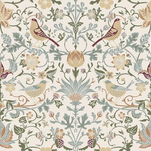 Yullpaper Carta Da Parati Floreale Vintage Carta Adesiva Per Mobili Fantasia Beige Carta Da Parati Adesiva Muro Per Camera Da Letto Soggiorno Pellicola Adesiva per Mobili Armadio 44,5cm x 260cm