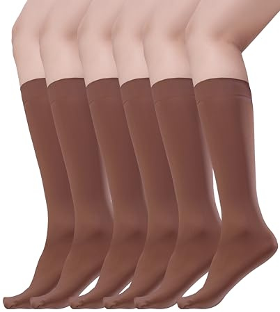 TRIFOLIUM 6 Par Dam Nylon Knästrumpor med Komfortkant 80 denier Mahogny En storlek (SOX3588-80D-6P-One Size-BW)