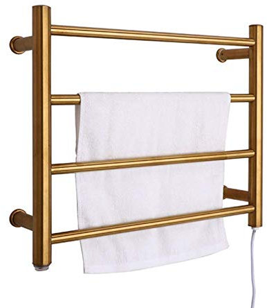 Heated Towel Rack Electric Towel Warmer Radiator Stainless Steel Hardwired/Plug in Brushed Gold - Bathroom Home Décor and Towel Storage