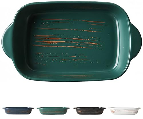 Dowbom Plat de cuisson en céramique pour four, petite cocotte pour four, ustensiles de cuisson vintage en céramique (vert, 710 ml)