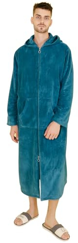 Alunsito Damen/Herren-Bademantel aus weichem Plüsch mit Kapuze Reißverschluss warmem Fleece-Bademantel mit Gürtel Dicker Hausmantel für Herbst und Winter