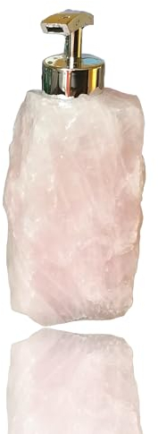 Steinfixx - Großer, edler Seifenspender aus Rohsteinbrocken - bis 1,9 Kilogramm schwer - Aventurin, Bergkristall, Rosenquarz oder Sodalith - für Ihre Wohlfühloase (Rosenquarz - rosa)