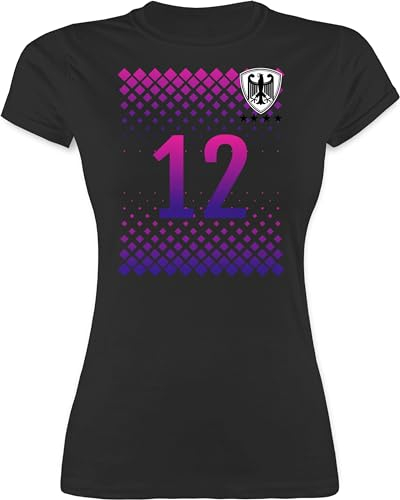 Shirt Damen - Fußball EM WM - Deutschland Trikot Fussball German 12. Mann Nummer - S - Schwarz - Deutschland-Trikot fußballtrikot Europameisterschaft 2024 deutsche Team Funshirts für Frauen