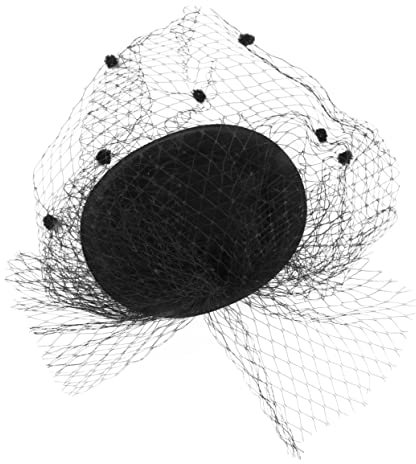 WATIIFUFU Schwarzer Damenhut Mit Schleier Aus Mesh Fischnetz Kleine Haarspangen Kopfbedeckung Für Beerdigung Und Besondere Anlässe