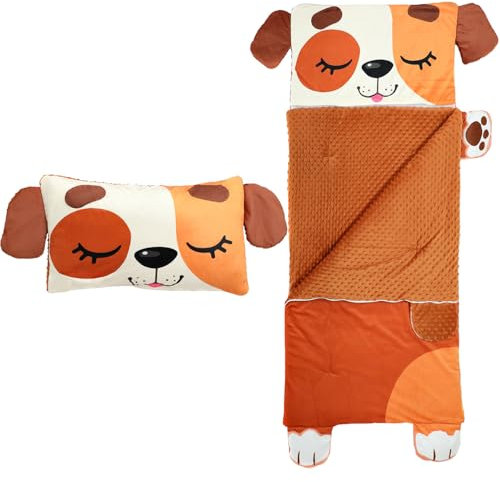 Wizland Kid Cute Dog Sleeping Bag for Girls Boys Daycare 61.8×28.3 Multi-Functional Sleeping Bag Flannel School Mat Thick Nap Roll Super Soft, Warm,Cozy