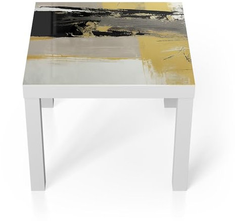 DEQORI Glastisch | weiß klein 55x55 cm | Motiv Goldene Kontraste | ausgefallener Beistelltisch aus Glas | Hochglanz Couchtisch fürs Wohnzimmer | moderner Couch Tisch mit Design