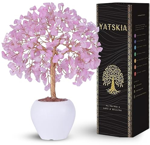 YATSKIA Rose Quartz Crystals Tree, Crystals and Healing Stones, Pink Crystal Tree, Office Decor for Women, Birthday Gifts for Women, Crystal Decor, Spiritual Gifts