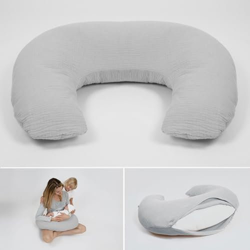 PaLulli® Cojín de lactancia de muselina, Almohada 100% algodón muselina, cojín de lactancia para bebé, transpirable y lavable