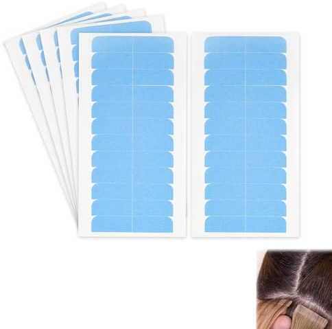 DHWEKU Cinta adhesiva para el cabello(72 Piezas), Cinta para extensiones de cabello, Cinta Adhesiva de Extensión de Pelo, Cinta de repuesto para extensiones y tramas de cabello,azul