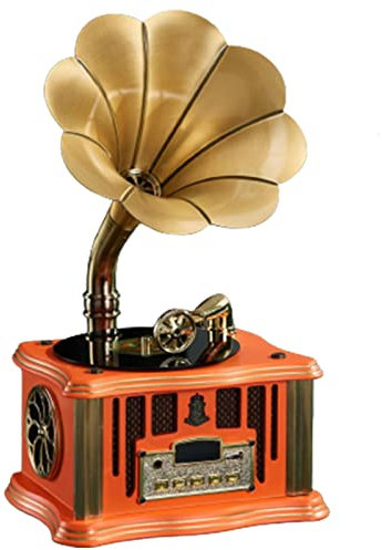 FLNOZAMZ Tourne-Disque rétro, Mini Gramophone de Table avec Haut-Parleur de télécommande Radio Bluetooth, Haut-Parleur intégré/Radio FM/USB (Orange)
