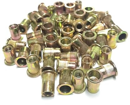 LIUCH 2/5/10/20/30 Stück Blindnietmutter Edelstahl Nietmutter M3 M4 M5 M6 M8 M10 M12 verzinkte Gewindeeinsätze for Gehäuseplatten(Yellow Zinc Plated,M12(10pcs))