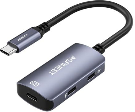 Occhiali da USB C a AR con adattatore di ricarica, da tipo C a monitor e convertitore di ricarica 100 W PD, 4 K a 60 Hz, compatibili con iPhone 15/16 Viture/Rokid/Xreal AR Occhiali (Dual USB C)