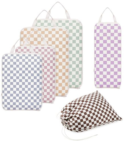 Narwey 6 Teilige Kompression Koffer Organizer, Compression Packing Cubes Backpack Koffer Organizer Set Kompression Packwürfel Rucksack, Kofferorganizer Travel Essentials for Damen (Altrosa)