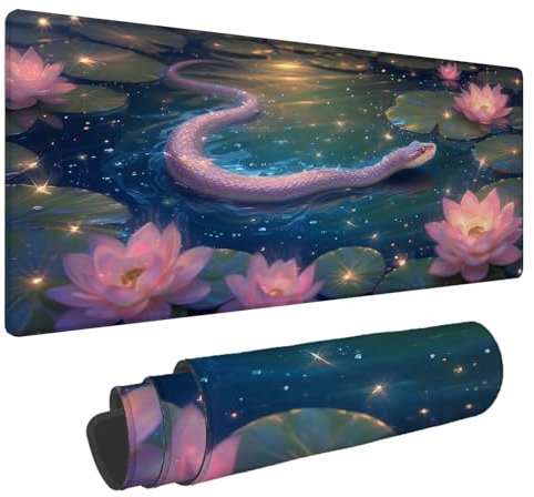 Tapis de Souris Serpent Tapis de Souris XXL Lotus 1500x800x4mm Tapis Souris Gamer, sous Main Bureau Ordinateur Portable, Mouse Pad Bords Cousus Caoutchouc Antidérapante, pour Souris et Clavier A-158