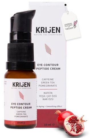 Krijen Crema per contorno occhi schiarente con peptide e caffeina 10 ml | effetto anti-invecchiamento | Estratto di tè verde e melograno naturale cura del viso cosmetica e bellezza
