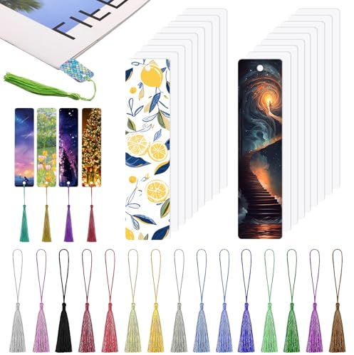 100 Segnalibri Vuoti per Sublimazione, in Carta Antibolle con Foro e Nappine Colorate, Ideali per DIY, Matrimoni e Completti, Stampa su Doppia Faccia