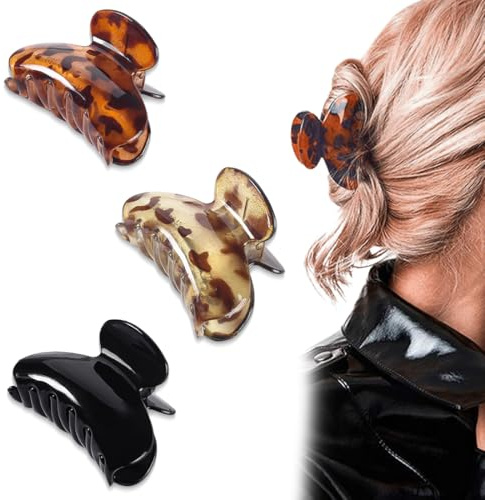 JEYORZY 3pc Pince à Griffes Cheveux, Pince à Cheveux Léopard Plastique Pince a Cheveux Con Griffes Épaisses Petite Pince à Cheveux en Acrylique Hair Claw Clip, Accessoires de Coiffure pour Fille Femme