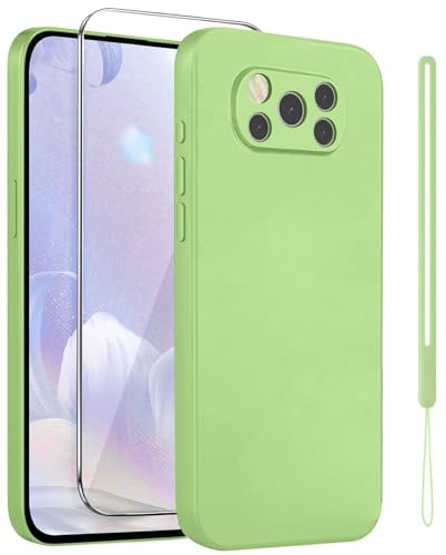 ATISIJIE Funda para XiaoMi Poco X3 Pro,con Muñequera y 1 Protector Pantalla Vidrio Templado HD,Carcasa Anti-Choques y Anti- Arañazos,Funda Silicona para XiaoMi Poco X3 Pro,Verde