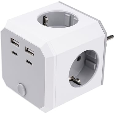 DewinLVD Cubo Enchufe, 8 en 1 Ladron Enchufes con 4 Tomas de CA y 4 USB 4000W Cubo Enchufes Múltiples Pared, Cubo Enchufe Multiple Pared con Interruptor para Hogar Oficina Viajes