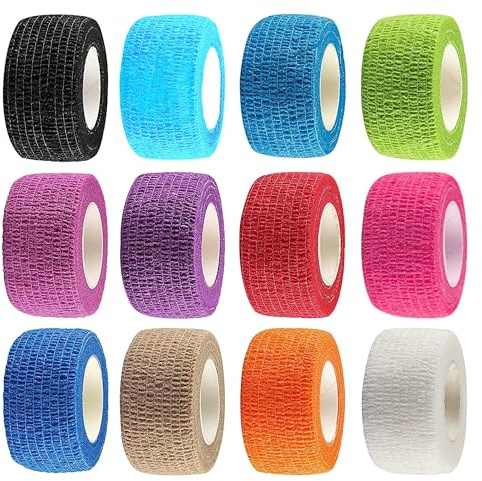 Selbstklebender Verband, 12 Rollen Selbsthaftende Bandage, Verband Selbstklebend Fingerpflaster Selbsthaftend Elastische Haftbandage Fixierbinde Selbstklebend für Erste Hilfe Finger(2,5cmx4,5m)