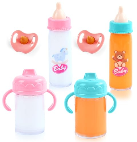 DIELIANHUA 4 pcs Biberon et 2 pcs Tétine Poupée : Accessoires Magiques pour Poupées, Nouveau-Né, Bouteille Magique, Cadeaux pour Enfants de Plus de 3 Ans