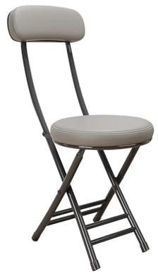 Sedia da pranzo pieghevole portatile con schienale imbottito in pelle, sgabello rotondo da bar, struttura in metallo, facile da montare, elegante grigio, ideale per cucina e sala da pranzo