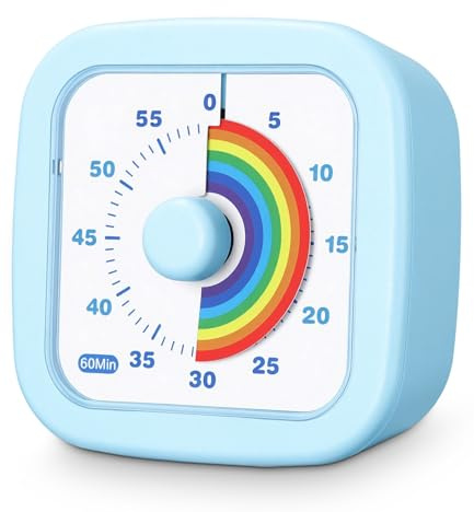 Cexovo Temporizador Visual Cuenta Regresiva de 60 Minutos Rainbow Temporizador Niños, Silencioso, Herramienta de Gestión del Tiempo para Niños y Adultos,para Aula Escuela Oficina Cocina (Azul) | Silencioso, Herramienta de Gestión del Tiempo para Niños y Adultos, para Aula Escuela Oficina Cocina (Azul)
