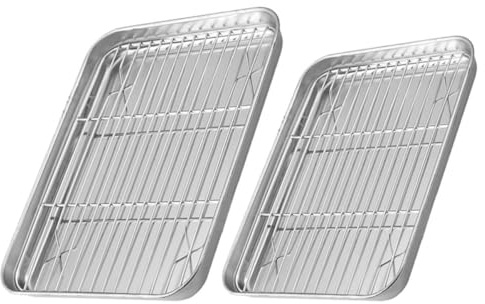 OUNONA 2 juegos Bandejas Horno Acero Inoxidable con Rejilla Enfriamiento para Hornear Pan Galletas Carne y Postres Aptas para Restaurante y Uso Doméstico