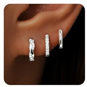 SIXDUTON Set med 3 par örhängen för damer, kreoler, silverguld, 18 K förgyllda, små öronstift, staplabara, zirkonia, hypoallergena, smyckesset för flera piercingar, Eén maat, Metall, Ingen ädelsten