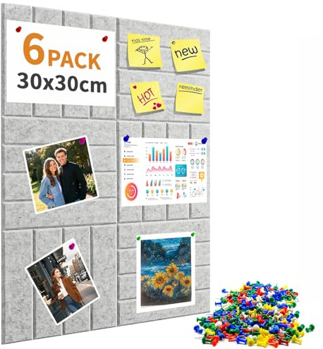 Tablones de anuncios de fieltro autoadhesivos, grandes, 90 x 60 cm, 6 unidades de 9 mm de grosor, tablón de visión para fotos, para el hogar, cocina, oficina, escuela, decoración para cine en casa